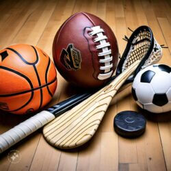 Various sports equipment on wooden floor, Gen Z. #tik4tat