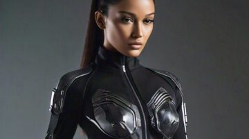 Character in futuristic sci-fi suit, sleek design